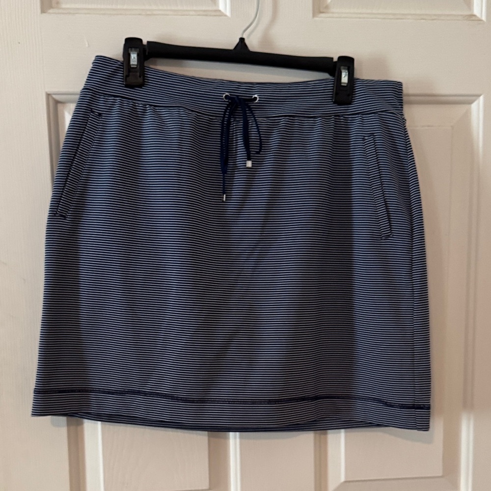 Navy Striped Mini Skort with Drawstring